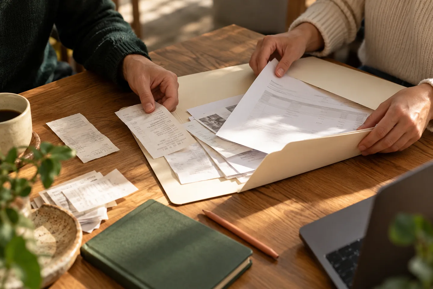 Client receipts and documents being organised into a folder